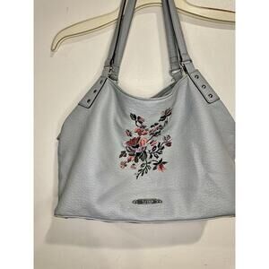 Nicole By Nicole Miller Light Blue Handbag With Pink And Blue Flowers. Preowned